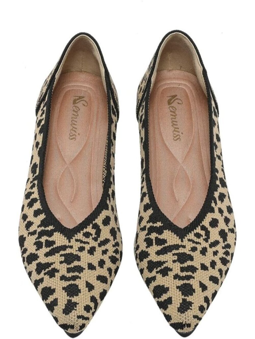 Women's Leopard Ballet Flats Pointed Toe Comfortable Knit Casual Shoes